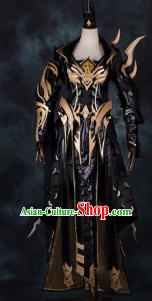 Chinese Ancient Cosplay Heroine Black Armor Female Knight Dress Traditional Hanfu Swordsman Costume for Women