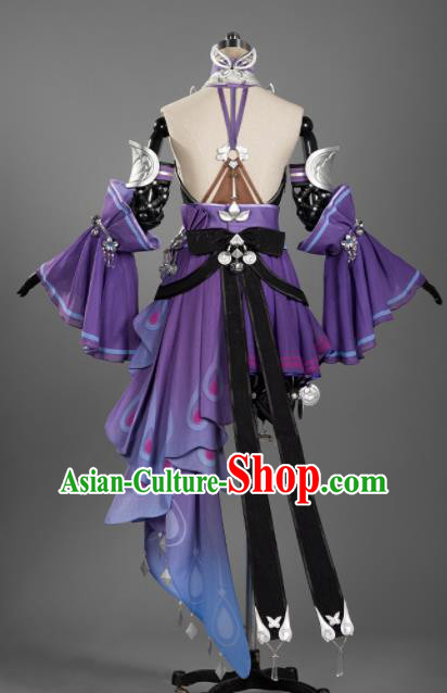 Chinese Ancient Cosplay Female General Heroine Purple Short Dress Traditional Hanfu Princess Swordsman Costume for Women