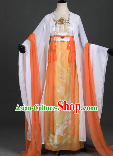 Chinese Ancient Cosplay Female General Heroine Orange Dress Traditional Hanfu Princess Swordsman Costume for Women