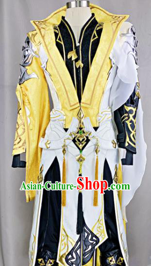 Chinese Ancient Drama Cosplay Young Knight Yellow Clothing Traditional Hanfu Swordsman Costume for Men