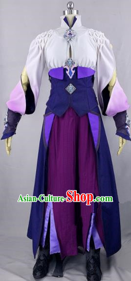 Chinese Ancient Cosplay Heroine Purple Dress Traditional Hanfu Female Swordsman Costume for Women