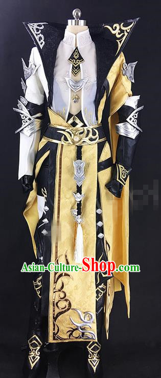 Chinese Ancient Drama Cosplay Royal Highness Yellow Clothing Traditional Hanfu Swordsman Costume for Men