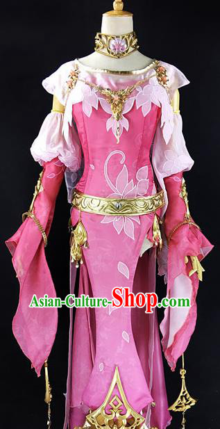 Chinese Ancient Cosplay Heroine Pink Dress Traditional Hanfu Female Swordsman Costume for Women