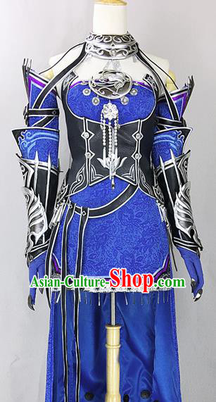 Chinese Ancient Cosplay Heroine Royalblue Dress Traditional Hanfu Female Swordsman Costume for Women