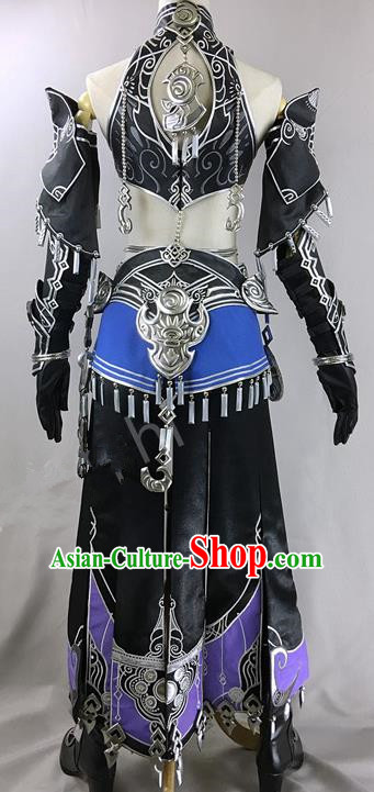 Chinese Ancient Cosplay Heroine Black Dress Traditional Hanfu Female Swordsman Costume for Women