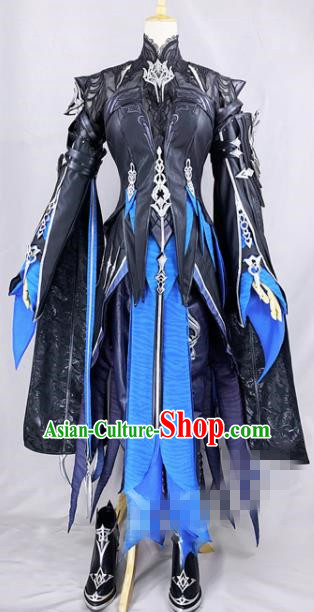 Chinese Ancient Cosplay Heroine Black Dress Traditional Hanfu Female Swordsman Costume for Women