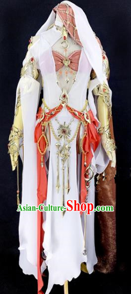 Chinese Ancient Cosplay Heroine White Dress Traditional Hanfu Female Swordsman Costume for Women