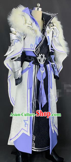 Chinese Ancient Drama Cosplay King Young Knight White Clothing Traditional Hanfu Swordsman Costume for Men