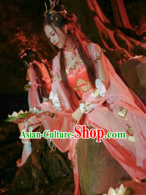 Chinese Ancient Cosplay Fairy Female Knight Pink Dress Traditional Hanfu Princess Swordsman Costume for Women