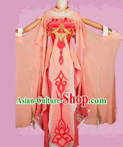 Chinese Ancient Cosplay Fairy Female Knight Pink Dress Traditional Hanfu Princess Swordsman Costume for Women