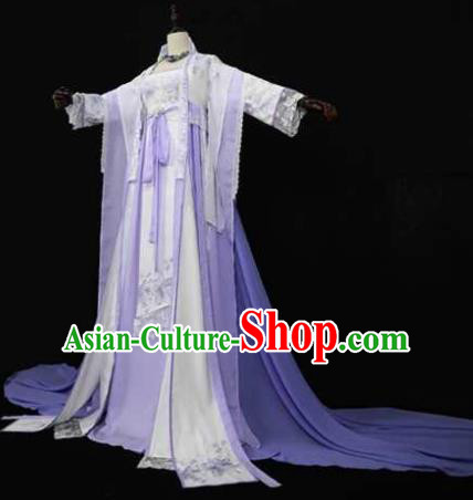 Chinese Ancient Cosplay Fairy Princess Lilac Dress Traditional Hanfu Female Knight Swordsman Costume for Women