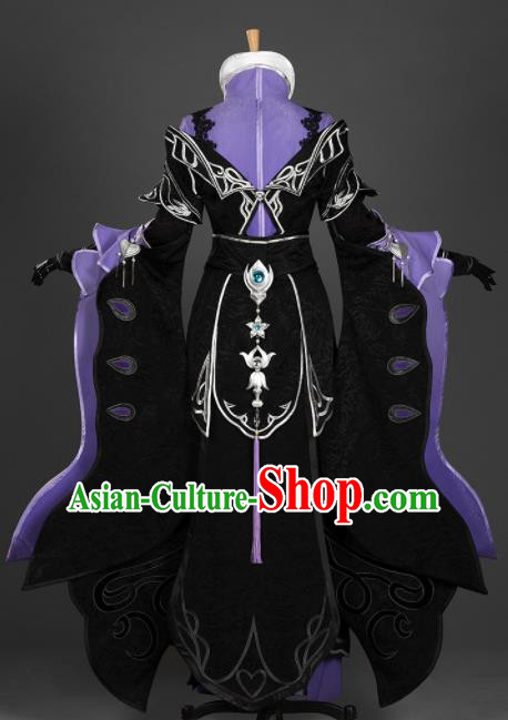 Chinese Ancient Cosplay Fairy Queen Purple Dress Traditional Hanfu Female Knight Swordsman Costume for Women