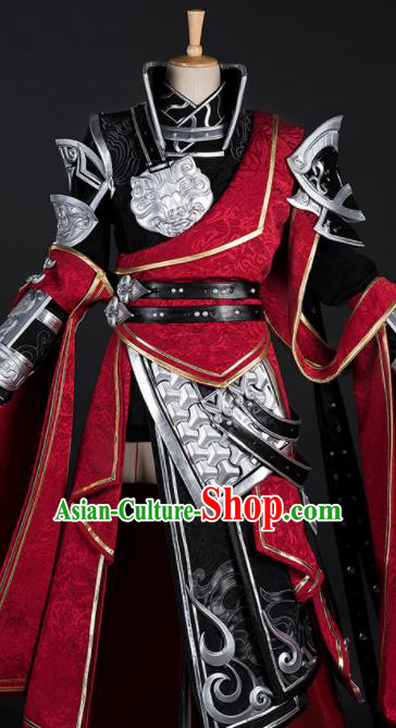 Chinese Ancient Drama Cosplay Young General Red Armor Knight Clothing Traditional Hanfu Swordsman Costume for Men