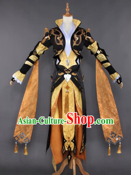 Chinese Ancient Cosplay Taoist Nun Female Knight Golden Dress Traditional Hanfu Princess Swordsman Costume for Women