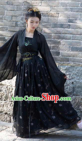 Chinese Ancient Cosplay Peri Black Dress Traditional Hanfu Tang Dynasty Princess Costume for Women