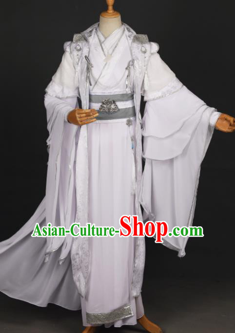 Chinese Ancient Drama Cosplay Prince Young Knight White Clothing Traditional Hanfu Swordsman Costume for Men