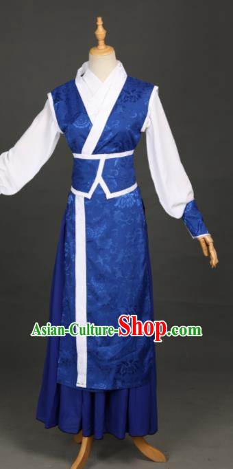 Chinese Ancient Drama Cosplay Young Knight Royalblue Clothing Traditional Hanfu Swordsman Costume for Men