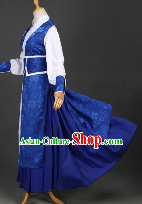 Chinese Ancient Drama Cosplay Young Knight Royalblue Clothing Traditional Hanfu Swordsman Costume for Men