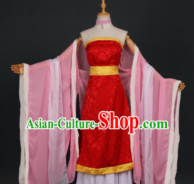 Chinese Ancient Cosplay Game Fairy Knight Red Dress Traditional Hanfu Princess Swordsman Costume for Women