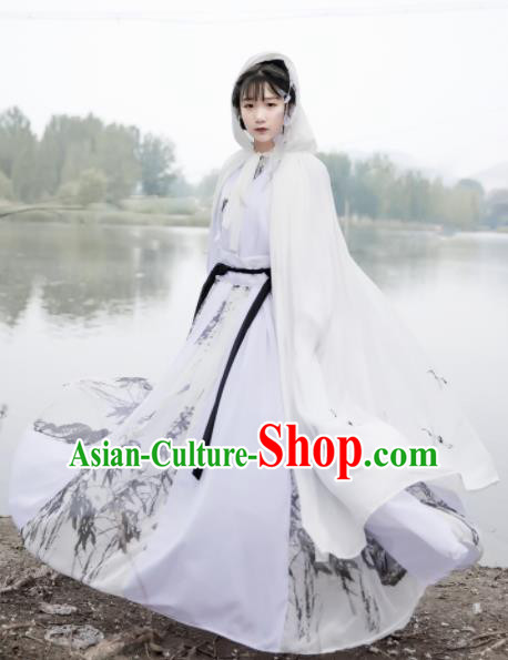 Chinese Ancient Cosplay Game Fairy Swordsman White Dress Traditional Hanfu Imperial Consort Costume for Women