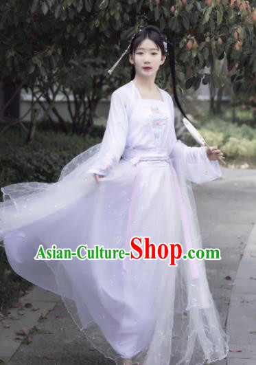 Chinese Ancient Cosplay Fairy Swordsman White Dress Traditional Hanfu Princess Costume for Women