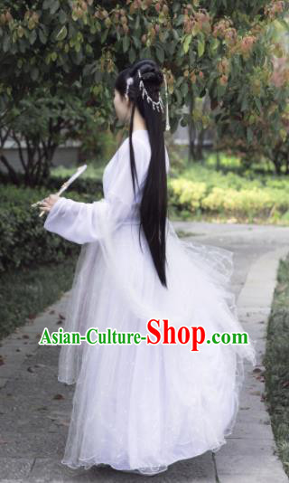 Chinese Ancient Cosplay Fairy Swordsman White Dress Traditional Hanfu Princess Costume for Women