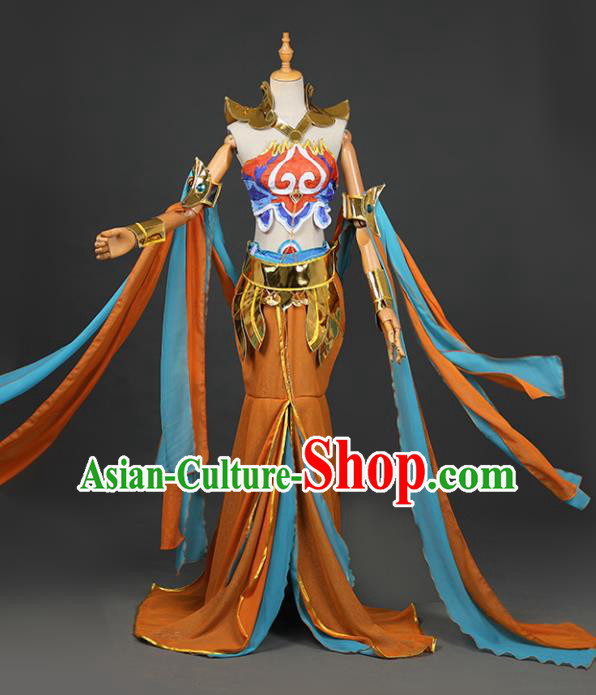 Chinese Ancient Cosplay Fairy Swordsman Orange Dress Traditional Hanfu Princess Costume for Women