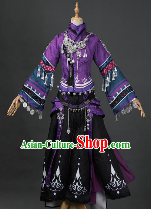 Chinese Ancient Cosplay Fairy Swordsman Purple Dress Traditional Hanfu Princess Costume for Women