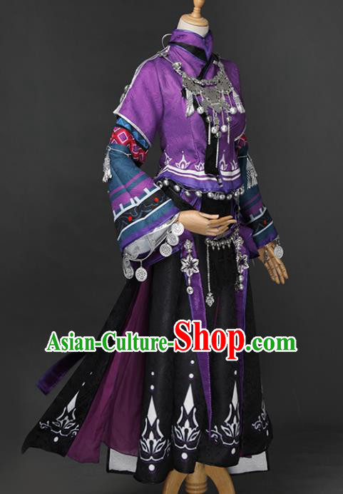 Chinese Ancient Cosplay Fairy Swordsman Purple Dress Traditional Hanfu Princess Costume for Women