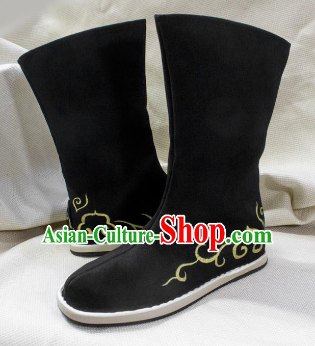 Asian Chinese Ancient Imperial Bodyguard Cloth Shoes Swordsman Black Boots Traditional Hanfu Shoes for Men