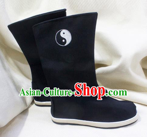 Asian Chinese Ancient Taoist Priest Cloth Shoes Swordsman Black Boots Traditional Hanfu Shoes for Men