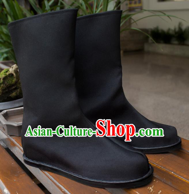 Asian Chinese Ancient Swordsman Black Boots Taoist Priest Shoes Traditional Hanfu Shoes for Men