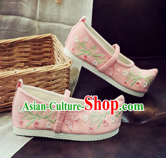 Asian Chinese National Pink Cloth Shoes Traditional Hanfu Shoes Embroidered Shoes for Women