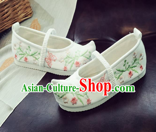 Asian Chinese National White Cloth Shoes Traditional Hanfu Shoes Embroidered Shoes for Women