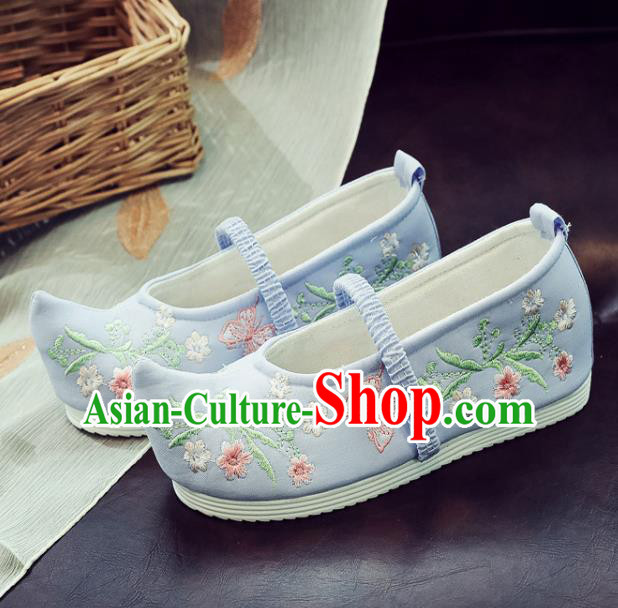 Asian Chinese National Blue Cloth Shoes Traditional Hanfu Shoes Embroidered Shoes for Women