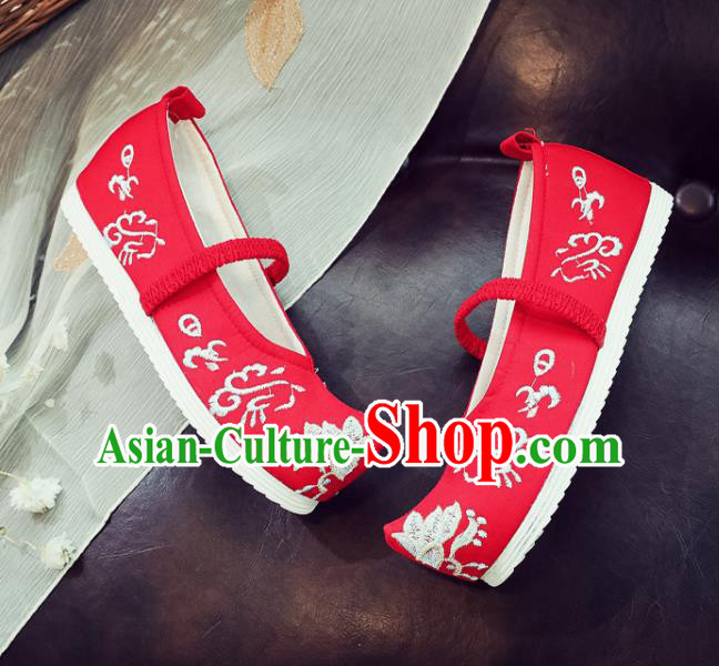 Asian Chinese Traditional Princess Hanfu Shoes National Red Cloth Shoes Embroidered Shoes for Kids