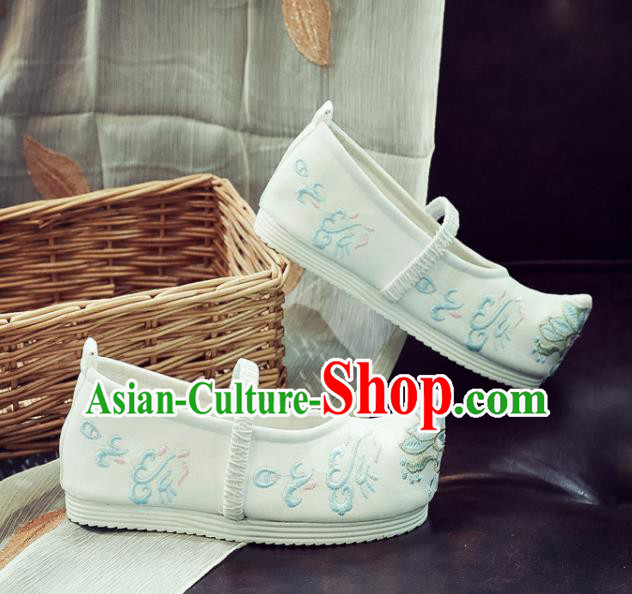 Asian Chinese Traditional Princess Hanfu Shoes National White Cloth Shoes Embroidered Shoes for Kids