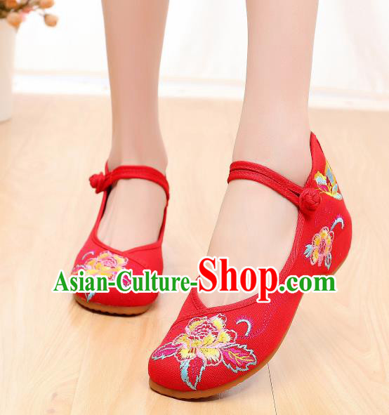 Asian Chinese Traditional Red Embroidered Shoes Hanfu Shoes National Cloth Shoes for Women