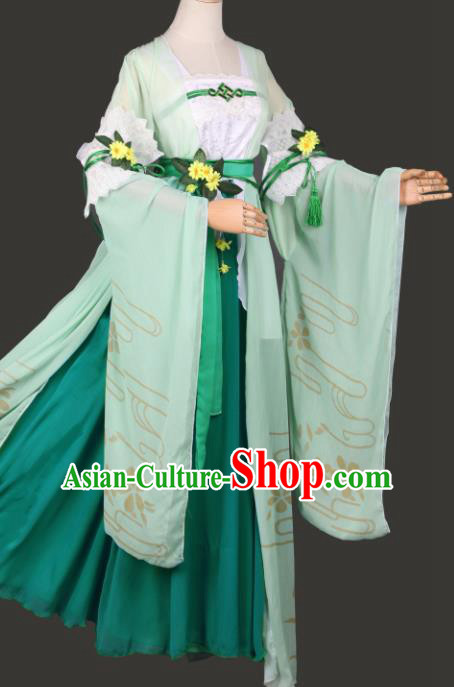 Chinese Ancient Cosplay Court Lady Green Dress Traditional Hanfu Swordsman Costume for Women