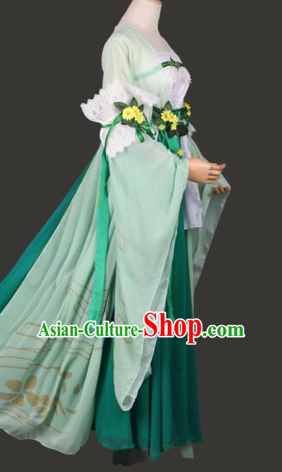 Chinese Ancient Cosplay Court Lady Green Dress Traditional Hanfu Swordsman Costume for Women