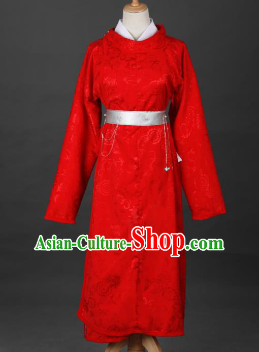 Chinese Ancient Drama Cosplay Imperial Bodyguard Red Clothing Traditional Hanfu Swordsman Costume for Men