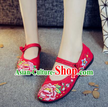 Asian Chinese Traditional Ethnic Red Embroidered Shoes Hanfu Wedding Shoes National Cloth Shoes for Women