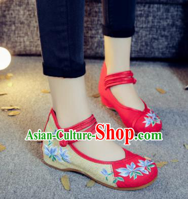 Asian Chinese Traditional Dance Red Embroidered Shoes Hanfu Wedding Shoes National Cloth Shoes for Women