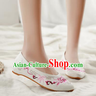 Asian Chinese Classical Dance Embroidered Peony White Shoes Traditional Hanfu Shoes National Cloth Shoes for Women