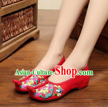 Asian Chinese National Red Embroidered Shoes Dance Cloth Shoes Traditional Hanfu Shoes for Women