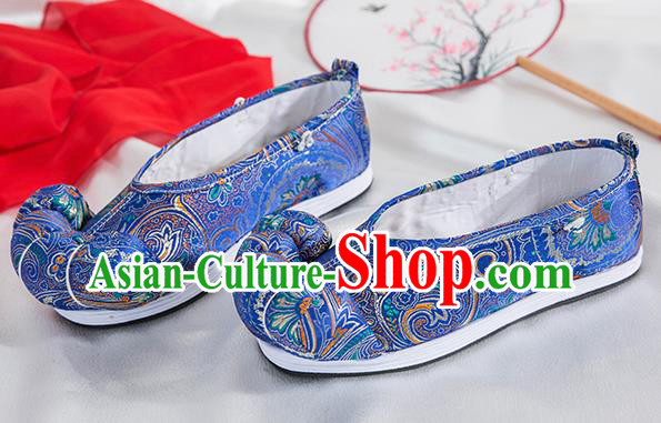 Asian Chinese Traditional Embroidered Shoes Ancient Princess Royalblue Shoes Hanfu Shoes for Women