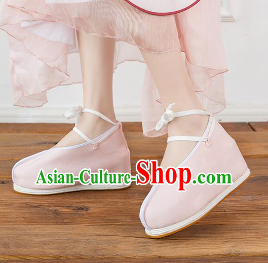 Asian Chinese Traditional Pink Cloth Shoes Ancient Princess Shoes Hanfu Shoes for Women