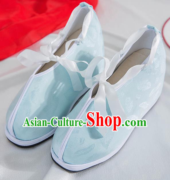 Asian Chinese Traditional Light Green Cloth Shoes Ancient Princess Shoes Hanfu Shoes for Women