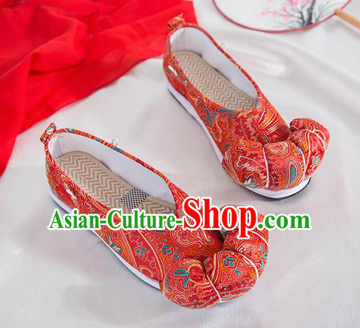 Asian Chinese Traditional Red Satin Shoes Ancient Princess Wedding Shoes Hanfu Shoes for Women