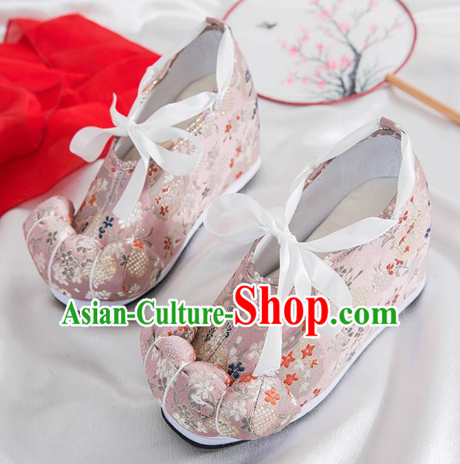 Asian Chinese Traditional Pink Satin Shoes Ancient Princess Wedding Shoes Hanfu Shoes for Women